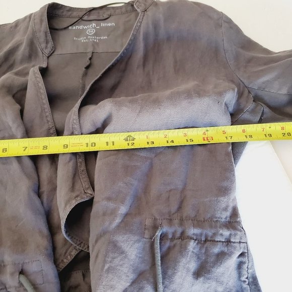 ANTHRO SANDWICH 100% Linen Grey Open Front Jacket - Picture 7 of 8
